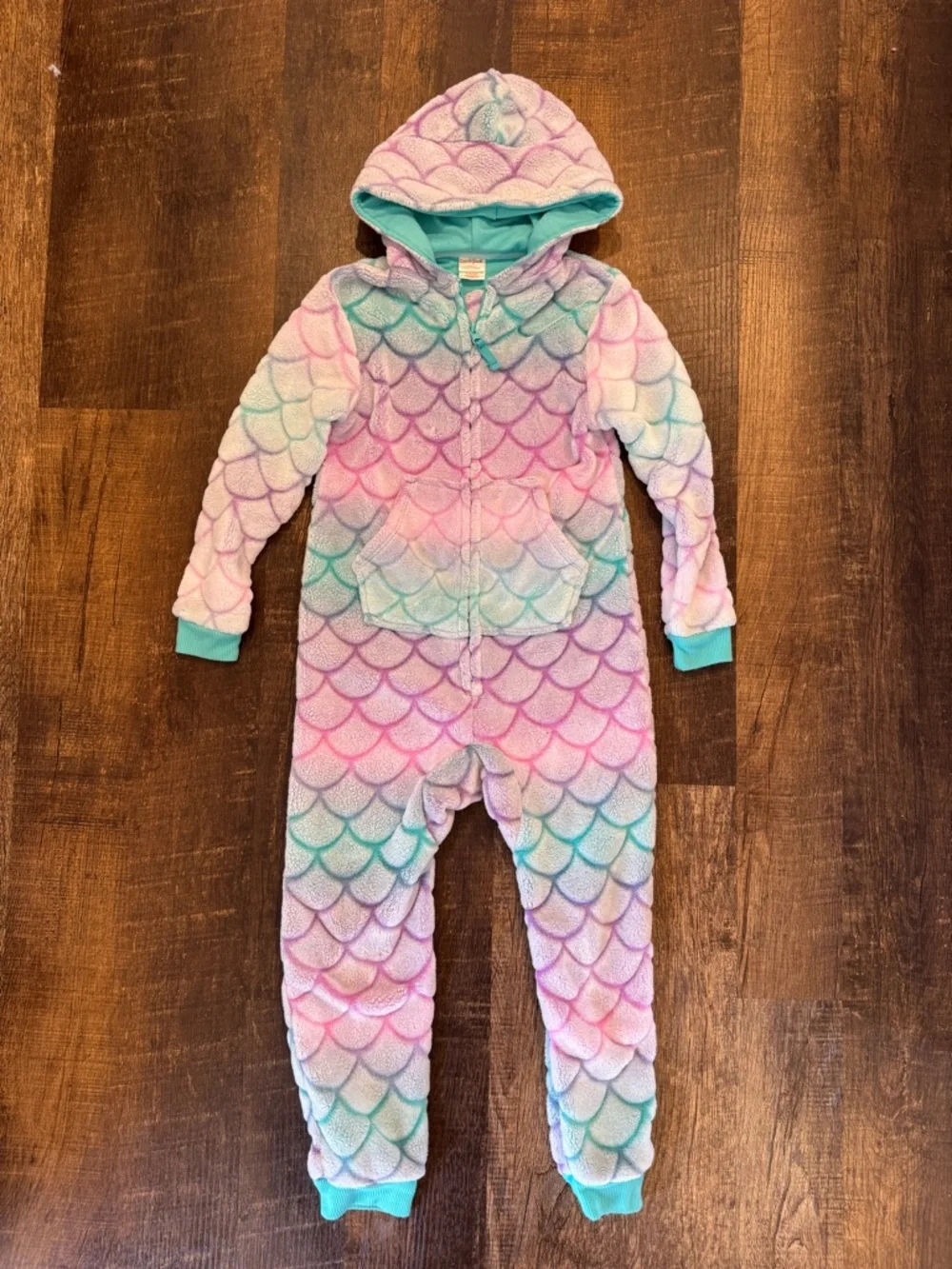 Cat & Jack Pastel Mermaid Scale Plush One-Piece fleece PJs - Pink, Purple, Teal